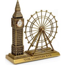 Wolawood London Eye Edition Big Ben Saat Kulesi & Dönme Dolap Tasarımlı Metal Hediyelik Biblo Masa Üstü Dekoratif Set Özel Seri