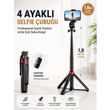 Deanb 180 cm Bluetooth Selfie Çubuğu Tripod Uzaktan Kumandalı Alüminyum Karbon 4 Ayaklı Katlanabilir
