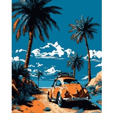 Hengam Sayılarla Boyama Kasnaklı Tablo Seti. Fırça Boya Dahil 40X50CM *hawaii*