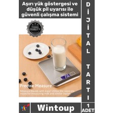 Wintoup #terazi Gümüş Metal LCD Ekran Paslanmaz Çelik + Pil Şık Lüx Dijital Mutfak Terazisi 5 kg 1 gr Hassas