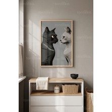 Tontilika Kedi Çiftleşmesi Minimalist 1. Kalite Ahşap Çerçeveli Tablo