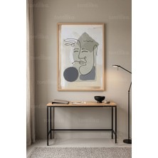 Tontilika Soyut Yüz Çizimi Minimalist 1. Kalite Ahşap Çerçeveli Tablo