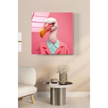 Beta Moda Hub Flamingo Portre Cam Tablo, Dekoratif Cam Tablo