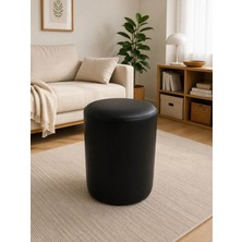 Kayser Home Silindir Deri Puf 40X45 cm Yuvarlak Puf Tabure Makyaj Koltuğu - Siyah