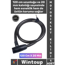Wintoup #kilit Sağlam Halat Yüksek Güvenlikli 2 Anahtarlı Motor Tam Koruma 120 cm 20 mm Motosiklet Kilidi