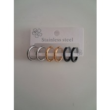 Stainless Steel Badelis 3 Aynı Boy 3 Farklı Renk Gold-Silver-Siyah Küpe