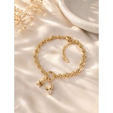 cm Jewelry Ay Yıldız Figürlü Gold Premium Çelik Bileklik