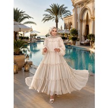Rahime Durmuş Collection Premium Şifon Kat Kat Tesettür Elbise – Uçuş Uçuş Salaş Kesim, Astarlı, Bordo Abiye & Özel Gün Elbisesi