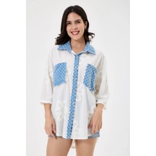 Della Moor Kadın Italyan Çiçek Nakışlı Fistolu Oversize Gömlek Tunik 40 - 46 Beden