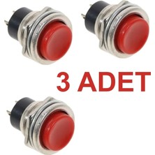 Rodevino 3 Adet R13-507 16MM Kırmızı Yaylı Push Buton Anlık Anahtar 2 Pin Switch