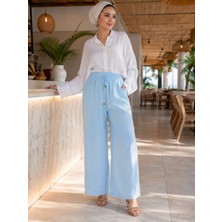 Esra Butik Kadın Müslin Kumaş Bol Paça Pantolon Beli Lastikli Cepli Yazlık Rahat Günlük Pantolon 36-44 Beden
