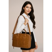 Meschain Meschaın Crazy Taba Renk Macbook Organizer 13 ve 14 Inç Laptop Evrak Çantası