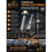 BRATİ HAND TOOLS 5,5X25 Çatı Vidası Trapez Sac Vidası Matkap Uçlu Sac Çatı Panel Metal Vida 100 Adet Adaptörlü