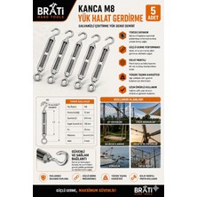 BRATİ HAND TOOLS Kanca M8 Yük Halat Gerdirme Galvanizli Çektirme Yük Gergi Demiri 5 Adet