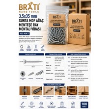 BRATİ HAND TOOLS 3,5X35 Sunta Mdf Ağaç Menteşe Ray Montaj Vidası (100 Adet)