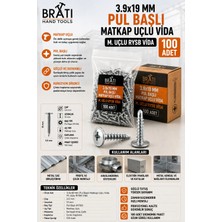 BRATİ HAND TOOLS 3,9X19 Rysb Pul Başlı Matkap Uçlu Vida 100'LÜ