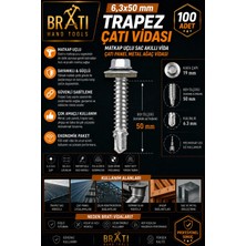 BRATİ HAND TOOLS 6.3X50 Çatı Trapez Çatı Vidası Panel Vidası M10 Adaptör ve 100 Adet Trapez Vida