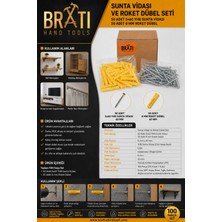 BRATİ HAND TOOLS Sunta Vidası ve Roket Dübel Seti 50 Adet 5X60 Yhb Sunta Vidası ve 50 Adet 8 mm Roket Dübel