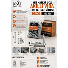 BRATİ HAND TOOLS Yhb Matkap Uçlu Akıllı Vida Metal Sac Vidası 3,9X38 ( 100 Adet )3.9X38 Akıllı Yhb Vida