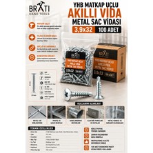 BRATİ HAND TOOLS Yhb Matkap Uçlu Akıllı Vida Metal Sac Vidası 3,9X32 ( 100 Adet )