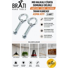 BRATİ HAND TOOLS M8 Halkalı Metal Civata Somunlu Delikli Sabitleme Çekme Kaldırma Tavan Kancası Asma Kiti 2 Adet