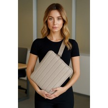 Meschain Meschaın Su Geçirmez Kumaş Laptop Kılıfı 15.6" ve 16" Inç Bej