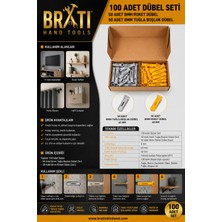 BRATİ HAND TOOLS 100 Adet Dübel Seti, 50 Adet 8mm Roket Dübel ve 50 Adet 8mm Tuğla Boşluk Dübel