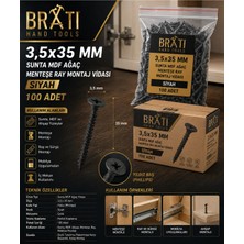 BRATİ HAND TOOLS 100 Ad 3,5X35 Sunta Mdf Ağaç Menteşe Ray Montaj Vidası Siyah (100 Adet)