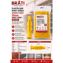 BRATİ HAND TOOLS Plastik Roket Dübeli 10 mm 100 Adet Sarı Dişli Kanatlı 10X60MM Dübeli