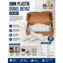 BRATİ HAND TOOLS 6mm Plastik Dübel Beyaz Made 100 Adet