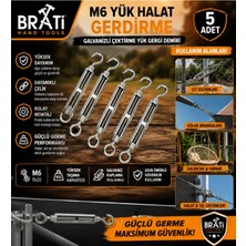 BRATİ HAND TOOLS Kanca M6 Yük Halat Gerdirme Galvanizli Çektirme Yük Gergi Demiri 5 Adet