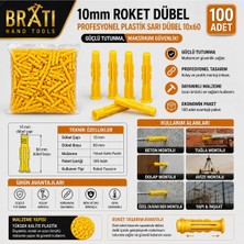 BRATİ HAND TOOLS 10MM Roket Dübel Profesyonel 10MM Plastik Sarı Dübel 10*60 (100 Adet)