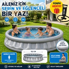 Trust Store Şişme Aile Havuzu 152X43 cm Metalik Gri  Bahçe ve Balkon Çocuk Havuzu El Pompası Hediyeli