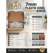 BRATİ HAND TOOLS 7mm Plastik Dübel Beyaz Made 100 Adet