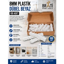 BRATİ HAND TOOLS 8mm Plastik Dübel Beyaz Made 100 Adet