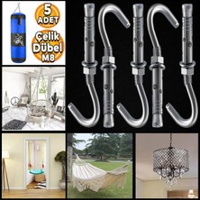 BRATİ HAND TOOLS Kancalı Çelik Dübel M8 Salıncak Boks Torbası Avize Için Gömlekli Açık Ağız Kanca 5 Adet