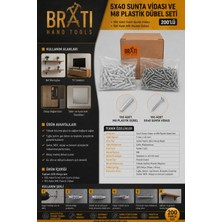 BRATİ HAND TOOLS 5X40 Sunta Vidası ve M8 Plastik Dübel Seti 200'LÜ