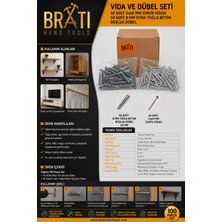 BRATİ HAND TOOLS Vida ve Dübel Seti 50 Adet 5X60 mm Sunta Vidası ve 50 Adet 8mm Siyah Tuğla Beton Boşluk Dübel