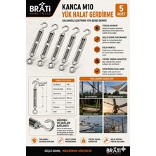 BRATİ HAND TOOLS Kanca M10 Yük Halat Gerdirme Galvanizli Çektirme Yük Gergi Demiri 5 Adet
