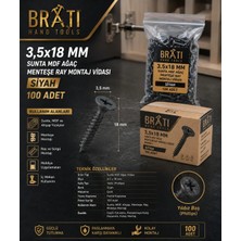 BRATİ HAND TOOLS 100 Adet 3,5X18 Sunta Ağaç Menteşe Ray Montaj Vidası Siyah (100 Adet)