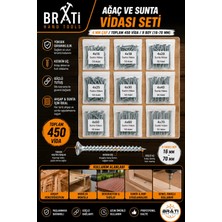 BRATİ HAND TOOLS Ağaç ve Sunta Vidası Seti – 4 mm Çap / Toplam 450 Vida / 9 Boy (16-70 Mm)