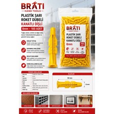 BRATİ HAND TOOLS Plastik Roket Dübeli 8 mm 100 Adet Sarı Dişli 8X50MM Dübeli