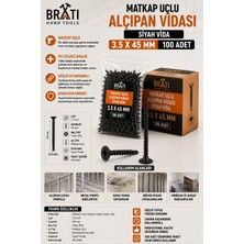 BRATİ HAND TOOLS Matkap Uçlu Alçıpan Vidası Siyah Vida 3.5 x 45 mm 100 Adet