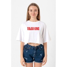 Tulsa King Lettern Beyaz Kadın Crop Tshirt