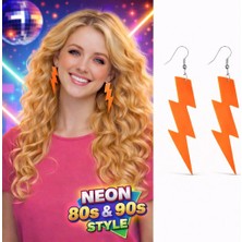 Lizbon Center 80’ler 90'lar Retro Neon Turuncu Şimşek Küpe 10 cm