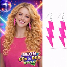 Lizbon Center 80’ler 90'lar Retro Neon Pembe Şimşek Küpe 10 cm