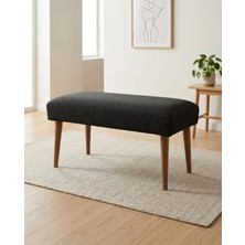 Kayser Home Koyu Gri Keten Kumaş Bench Puf 90X45X46 cm Ahşap Ceviz Ayaklı Demonte Modern Yatak Ucu Bench Oturma Bankı Antre Koridor Pufu