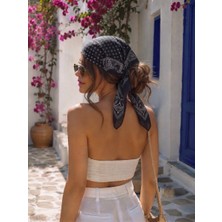 Revam Collection Siyah Retro Desenli Fular Bandana Şal 50X50