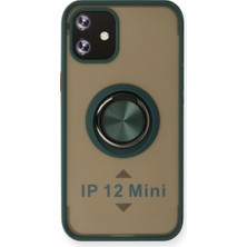 Raftan Topla Iphone 12 Mini Kılıf Montreal Yüzüklü Silikon Kapak - Yeşil