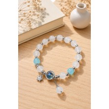 Trend Collection Boncuklu Mavi Taş Detaylı Kadın Bileklik Gümüş Renk Yıldız Charm